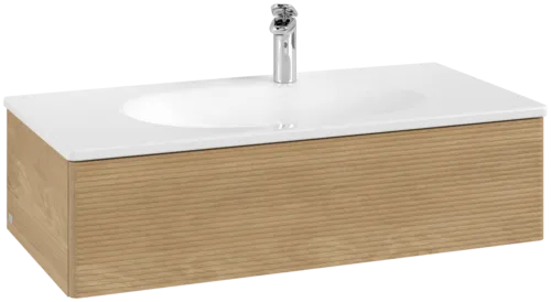 Picture of VILLEROY BOCH Antao Vanity unit, with lighting, 1 pull-out compartment, 988 x 256 x 493 mm, Front with grain texture, Honey Oak #L02100HN