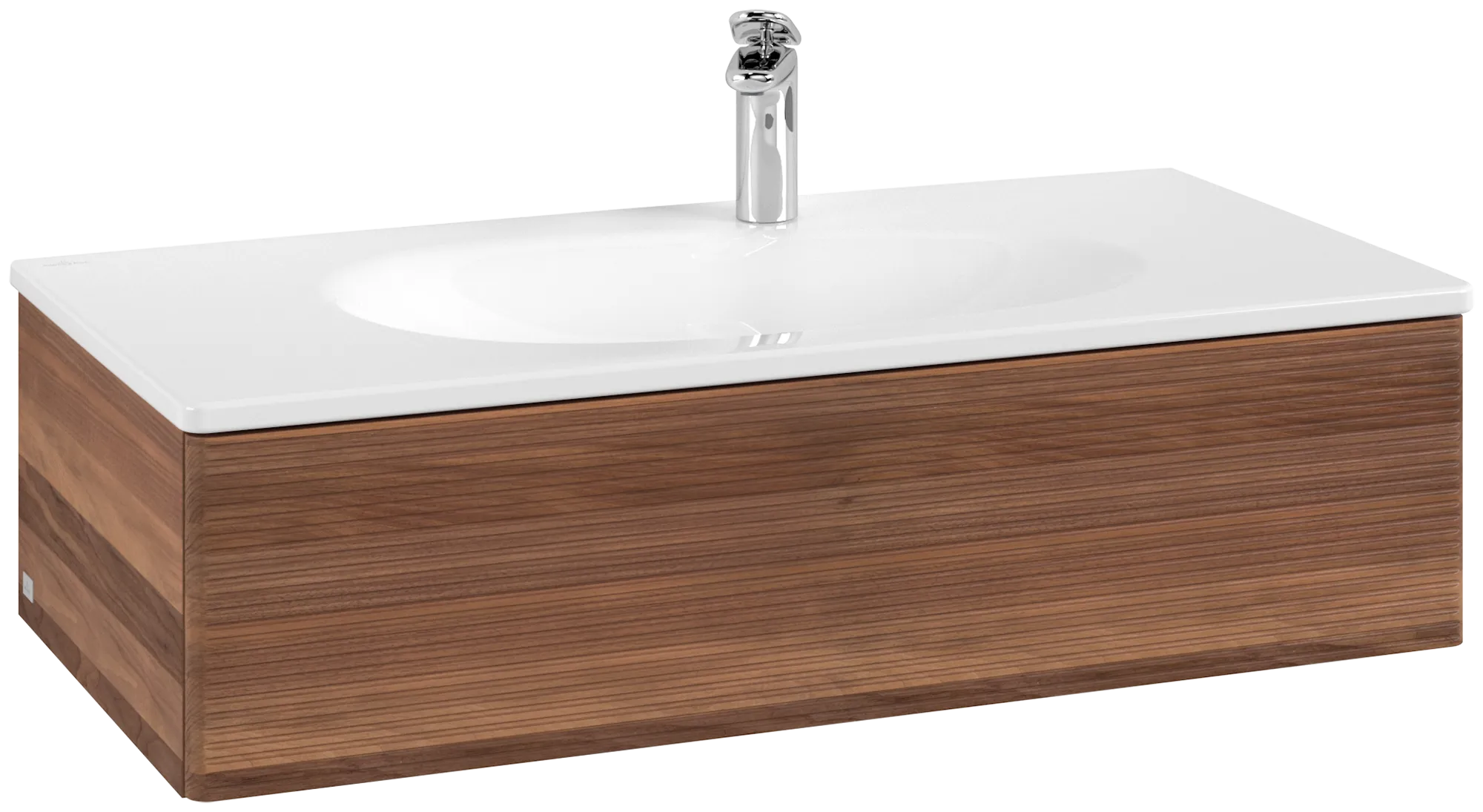 Picture of VILLEROY BOCH Antao Vanity unit, with lighting, 1 pull-out compartment, 988 x 256 x 493 mm, Front with grain texture, Warm Walnut #L02100HM