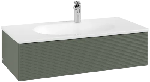Picture of VILLEROY BOCH Antao Vanity unit, with lighting, 1 pull-out compartment, 988 x 256 x 493 mm, Front with grain texture, Leaf Green Matt Lacquer #L02100HL