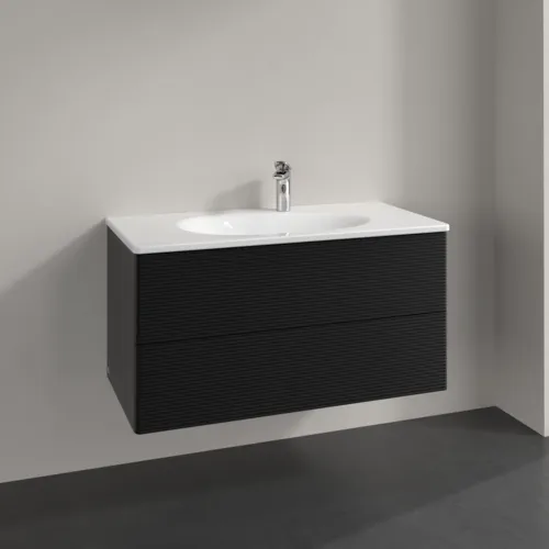 Bild von VILLEROY BOCH Antao Waschbeckenunterschrank, mit Beleuchtung, 2 Auszüge, 988 x 504 x 496 mm, Front mit Struktur, Black Matt Lacquer #L05100PD