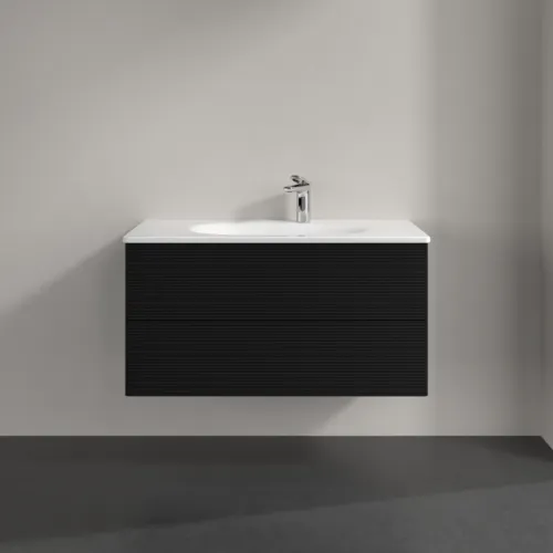 Bild von VILLEROY BOCH Antao Waschbeckenunterschrank, mit Beleuchtung, 2 Auszüge, 988 x 504 x 496 mm, Front mit Struktur, Black Matt Lacquer #L05100PD
