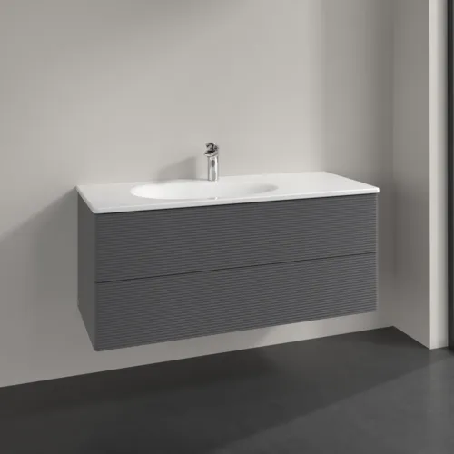 Bild von VILLEROY BOCH Antao Waschbeckenunterschrank, mit Beleuchtung, 2 Auszüge, 1188 x 504 x 493 mm, Front mit Struktur, Anthracite Matt Lacquer #L06100GK