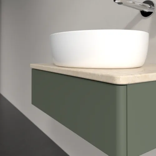 Bild von VILLEROY BOCH Antao Waschbeckenunterschrank, mit Beleuchtung, 1 Auszug, 600 x 190 x 500 mm, Front ohne Struktur, Leaf Green Matt Lacquer / Botticino #L07013HL