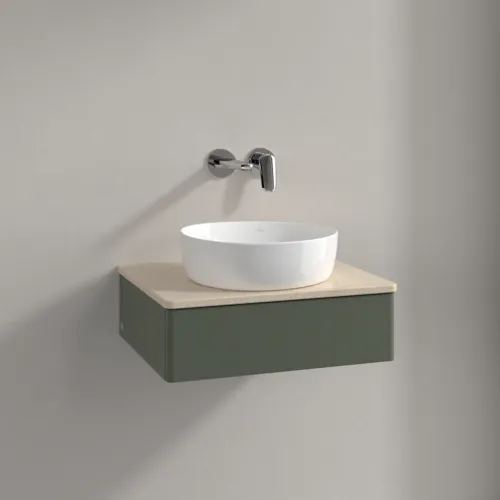 Bild von VILLEROY BOCH Antao Waschbeckenunterschrank, mit Beleuchtung, 1 Auszug, 600 x 190 x 500 mm, Front ohne Struktur, Leaf Green Matt Lacquer / Botticino #L07013HL