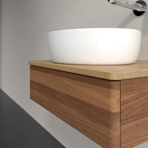 Bild von VILLEROY BOCH Antao Waschbeckenunterschrank, mit Beleuchtung, 1 Auszug, 600 x 190 x 500 mm, Front ohne Struktur, Warm Walnut / Honey Oak #L07011HM