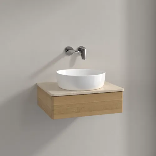 Bild von VILLEROY BOCH Antao Waschbeckenunterschrank, mit Beleuchtung, 1 Auszug, 600 x 190 x 500 mm, Front ohne Struktur, Honey Oak / Botticino #L07013HN