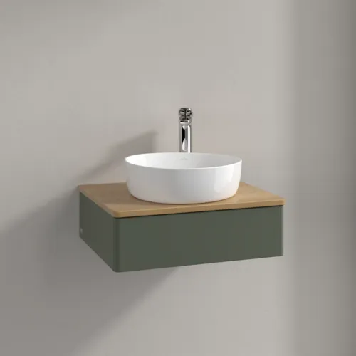 Bild von VILLEROY BOCH Antao Waschbeckenunterschrank, mit Beleuchtung, 1 Auszug, 600 x 190 x 500 mm, Front ohne Struktur, Leaf Green Matt Lacquer / Honey Oak #L07051HL