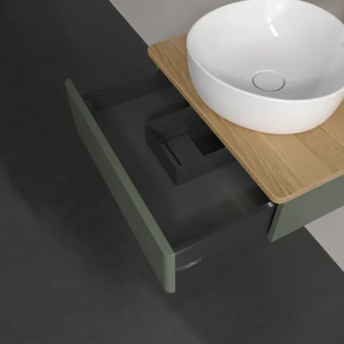 Bild von VILLEROY BOCH Antao Waschbeckenunterschrank, mit Beleuchtung, 1 Auszug, 600 x 190 x 500 mm, Front ohne Struktur, Leaf Green Matt Lacquer / Honey Oak #L07051HL