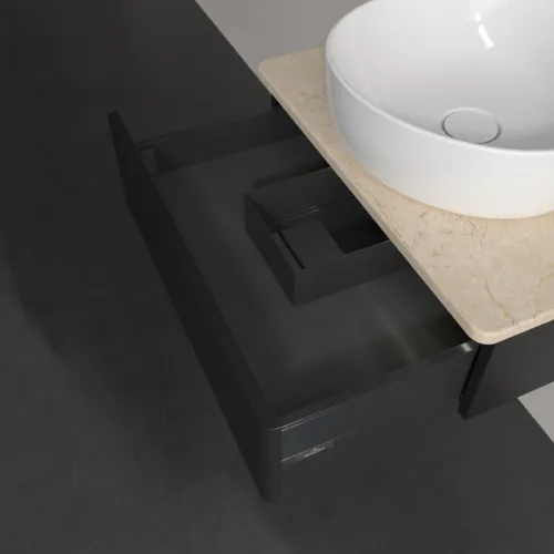 Bild von VILLEROY BOCH Antao Waschbeckenunterschrank, mit Beleuchtung, 1 Auszug, 600 x 190 x 500 mm, Front ohne Struktur, Black Matt Lacquer / Botticino #L07053PD