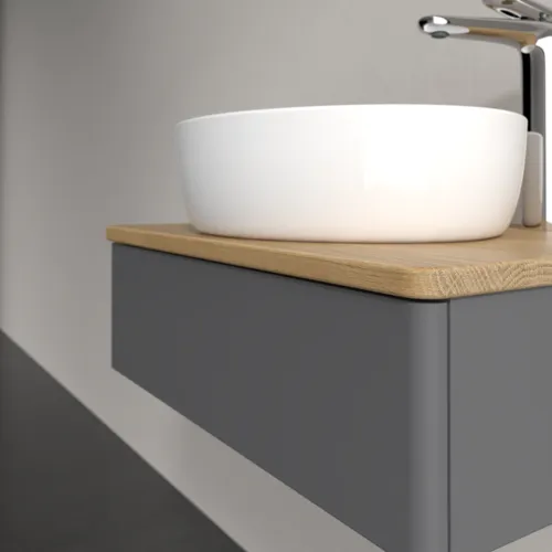 Bild von VILLEROY BOCH Antao Waschbeckenunterschrank, mit Beleuchtung, 1 Auszug, 600 x 190 x 500 mm, Front ohne Struktur, Anthracite Matt Lacquer / Honey Oak #L07051GK