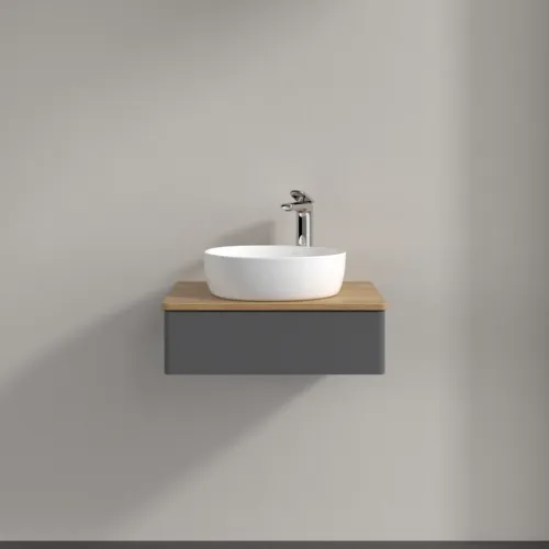 Bild von VILLEROY BOCH Antao Waschbeckenunterschrank, mit Beleuchtung, 1 Auszug, 600 x 190 x 500 mm, Front ohne Struktur, Anthracite Matt Lacquer / Honey Oak #L07051GK