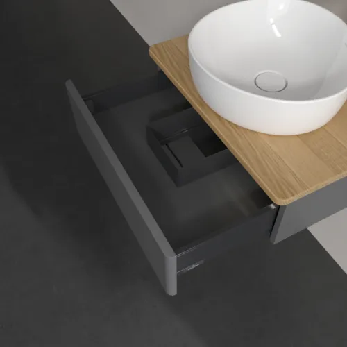 Bild von VILLEROY BOCH Antao Waschbeckenunterschrank, mit Beleuchtung, 1 Auszug, 600 x 190 x 500 mm, Front ohne Struktur, Anthracite Matt Lacquer / Honey Oak #L07051GK