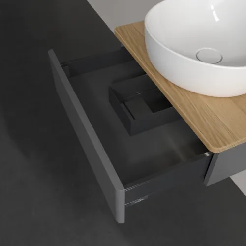 Bild von VILLEROY BOCH Antao Waschbeckenunterschrank, mit Beleuchtung, 1 Auszug, 600 x 190 x 500 mm, Front ohne Struktur, Anthracite Matt Lacquer / Honey Oak #L07051GK