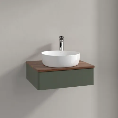VILLEROY BOCH Antao Vanity unit, with lighting, 1 pull-out compartment, 600 x 190 x 500 mm, Front without structure, Leaf Green Matt Lacquer / Warm Walnut #L07052HL resmi