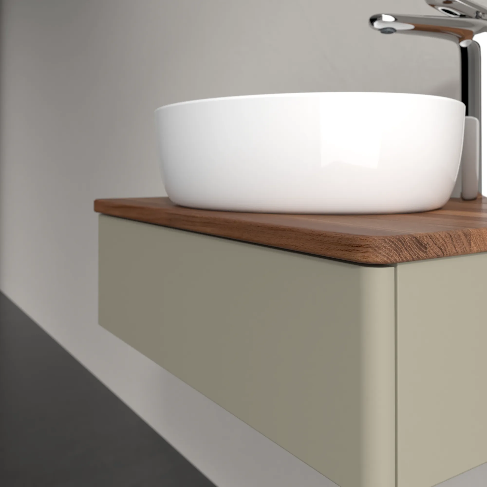 VILLEROY BOCH Antao Vanity unit, with lighting, 1 pull-out compartment, 600 x 190 x 500 mm, Front without structure, Stone Grey Matt Lacquer / Warm Walnut #L07052HK resmi