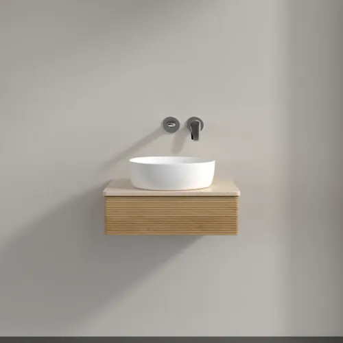 Bild von VILLEROY BOCH Antao Waschbeckenunterschrank, mit Beleuchtung, 1 Auszug, 600 x 190 x 500 mm, Front mit Struktur, Honey Oak / Botticino #L07113HN