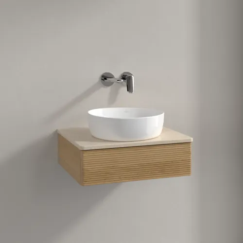 Bild von VILLEROY BOCH Antao Waschbeckenunterschrank, mit Beleuchtung, 1 Auszug, 600 x 190 x 500 mm, Front mit Struktur, Honey Oak / Botticino #L07113HN