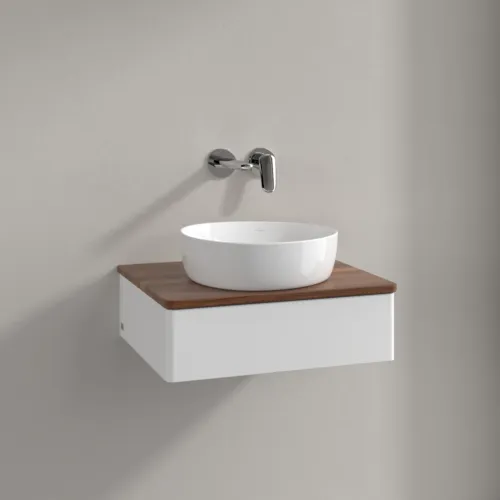 Bild von VILLEROY BOCH Antao Waschbeckenunterschrank, mit Beleuchtung, 1 Auszug, 600 x 190 x 500 mm, Front ohne Struktur, White Matt Lacquer / Warm Walnut #L07012MT
