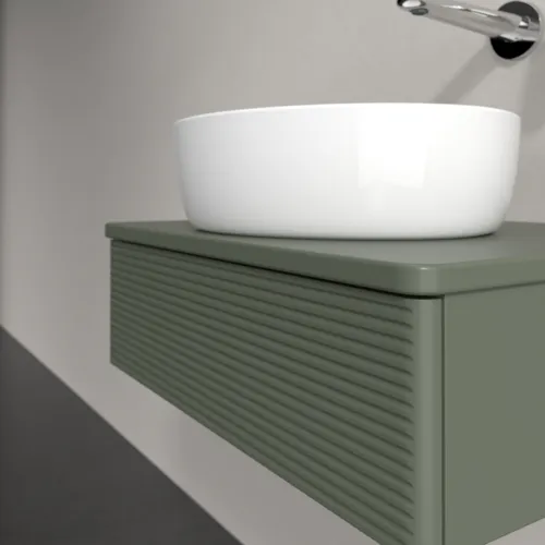 Picture of VILLEROY BOCH Antao Vanity unit, with lighting, 1 pull-out compartment, 600 x 190 x 500 mm, Front with grain texture, Leaf Green Matt Lacquer / Leaf Green Matt Lacquer #L07150HL