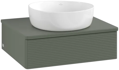 Picture of VILLEROY BOCH Antao Vanity unit, with lighting, 1 pull-out compartment, 600 x 190 x 500 mm, Front with grain texture, Leaf Green Matt Lacquer / Leaf Green Matt Lacquer #L07150HL