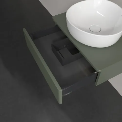 Picture of VILLEROY BOCH Antao Vanity unit, with lighting, 1 pull-out compartment, 600 x 190 x 500 mm, Front with grain texture, Leaf Green Matt Lacquer / Leaf Green Matt Lacquer #L07150HL
