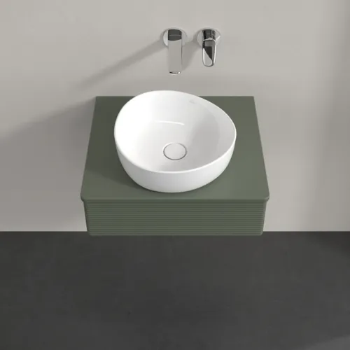 Picture of VILLEROY BOCH Antao Vanity unit, with lighting, 1 pull-out compartment, 600 x 190 x 500 mm, Front with grain texture, Leaf Green Matt Lacquer / Leaf Green Matt Lacquer #L07150HL
