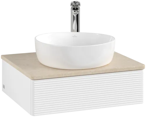 Picture of VILLEROY BOCH Antao Vanity unit, with lighting, 1 pull-out compartment, 600 x 190 x 500 mm, Front with grain texture, White Matt Lacquer / Botticino #L07153MT