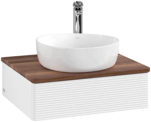 Picture of VILLEROY BOCH Antao Vanity unit, with lighting, 1 pull-out compartment, 600 x 190 x 500 mm, Front with grain texture, White Matt Lacquer / Warm Walnut #L07152MT