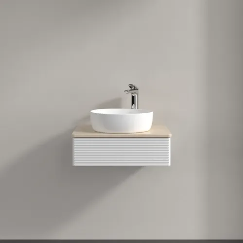 Bild von VILLEROY BOCH Antao Waschbeckenunterschrank, mit Beleuchtung, 1 Auszug, 600 x 190 x 500 mm, Front mit Struktur, Glossy White Lacquer / Botticino #L07153GF