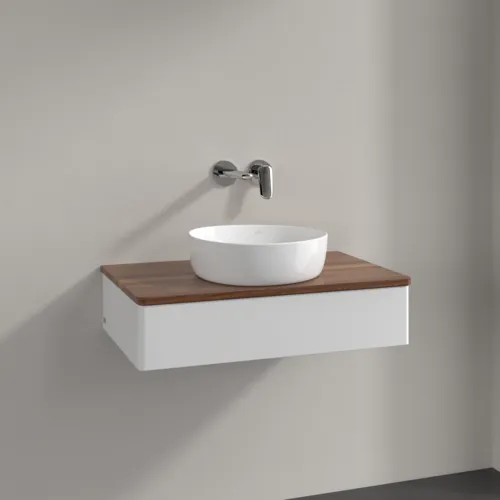 Bild von VILLEROY BOCH Antao Waschbeckenunterschrank, mit Beleuchtung, 1 Auszug, 800 x 190 x 500 mm, Front ohne Struktur, Glossy White Lacquer / Warm Walnut #L08012GF