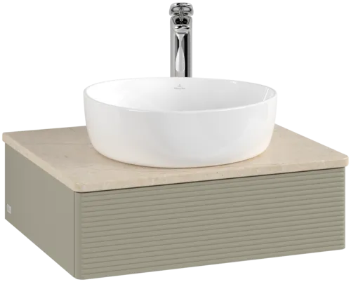 Picture of VILLEROY BOCH Antao Vanity unit, with lighting, 1 pull-out compartment, 600 x 190 x 500 mm, Front with grain texture, Stone Grey Matt Lacquer / Botticino #L07153HK