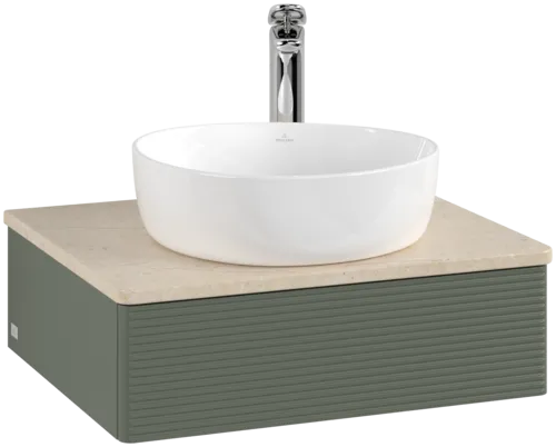 Picture of VILLEROY BOCH Antao Vanity unit, with lighting, 1 pull-out compartment, 600 x 190 x 500 mm, Front with grain texture, Leaf Green Matt Lacquer / Botticino #L07153HL