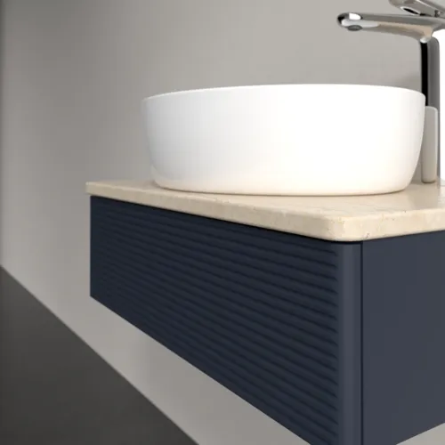 VILLEROY BOCH Antao Waschbeckenunterschrank, mit Beleuchtung, 1 Auszug, 600 x 190 x 500 mm, Front mit Struktur, Midnight Blue Matt Lacquer / Botticino #L07153HG, Bild 5