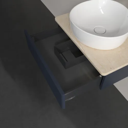 VILLEROY BOCH Antao Waschbeckenunterschrank, mit Beleuchtung, 1 Auszug, 600 x 190 x 500 mm, Front mit Struktur, Midnight Blue Matt Lacquer / Botticino #L07153HG, Bild 6