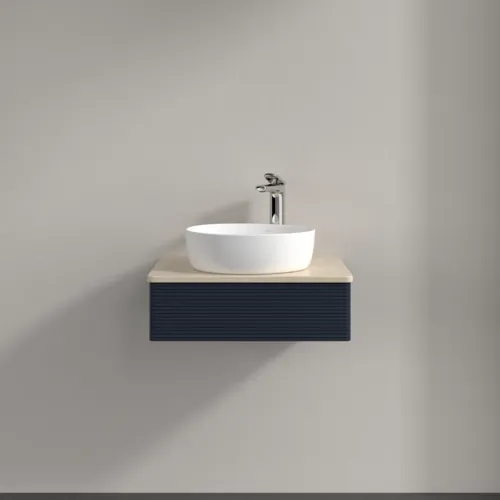 VILLEROY BOCH Antao Waschbeckenunterschrank, mit Beleuchtung, 1 Auszug, 600 x 190 x 500 mm, Front mit Struktur, Midnight Blue Matt Lacquer / Botticino #L07153HG, Bild 3