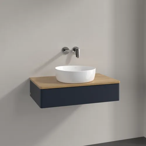 Bild von VILLEROY BOCH Antao Waschbeckenunterschrank, mit Beleuchtung, 1 Auszug, 800 x 190 x 500 mm, Front ohne Struktur, Midnight Blue Matt Lacquer / Honey Oak #L08011HG