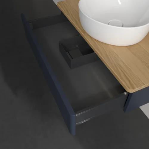 Bild von VILLEROY BOCH Antao Waschbeckenunterschrank, mit Beleuchtung, 1 Auszug, 800 x 190 x 500 mm, Front ohne Struktur, Midnight Blue Matt Lacquer / Honey Oak #L08011HG