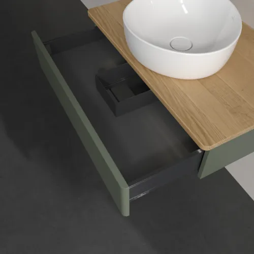 Bild von VILLEROY BOCH Antao Waschbeckenunterschrank, mit Beleuchtung, 1 Auszug, 800 x 190 x 500 mm, Front ohne Struktur, Leaf Green Matt Lacquer / Honey Oak #L08011HL