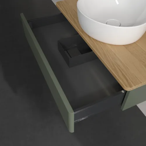 Bild von VILLEROY BOCH Antao Waschbeckenunterschrank, mit Beleuchtung, 1 Auszug, 800 x 190 x 500 mm, Front ohne Struktur, Leaf Green Matt Lacquer / Honey Oak #L08011HL