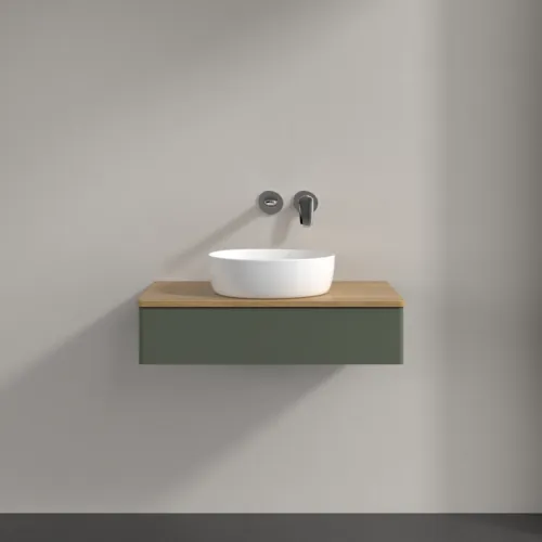 Bild von VILLEROY BOCH Antao Waschbeckenunterschrank, mit Beleuchtung, 1 Auszug, 800 x 190 x 500 mm, Front ohne Struktur, Leaf Green Matt Lacquer / Honey Oak #L08011HL