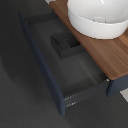 Bild von VILLEROY BOCH Antao Waschbeckenunterschrank, mit Beleuchtung, 1 Auszug, 800 x 190 x 500 mm, Front ohne Struktur, Midnight Blue Matt Lacquer / Warm Walnut #L08012HG