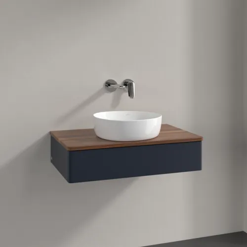 Bild von VILLEROY BOCH Antao Waschbeckenunterschrank, mit Beleuchtung, 1 Auszug, 800 x 190 x 500 mm, Front ohne Struktur, Midnight Blue Matt Lacquer / Warm Walnut #L08012HG