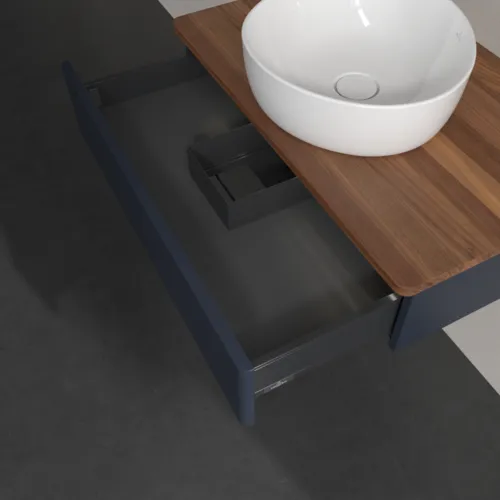 Bild von VILLEROY BOCH Antao Waschbeckenunterschrank, mit Beleuchtung, 1 Auszug, 800 x 190 x 500 mm, Front ohne Struktur, Midnight Blue Matt Lacquer / Warm Walnut #L08012HG