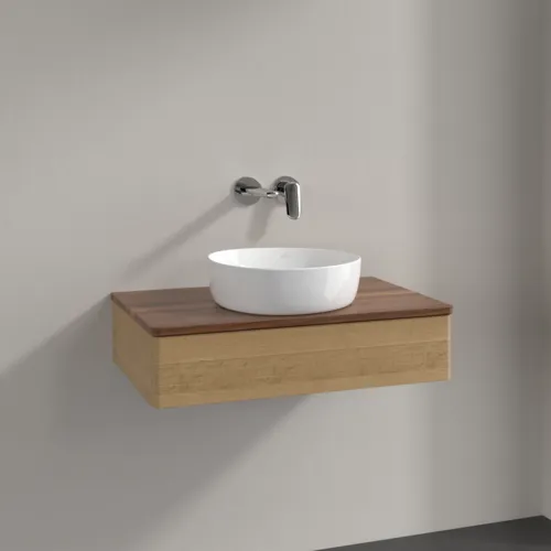 Bild von VILLEROY BOCH Antao Waschbeckenunterschrank, mit Beleuchtung, 1 Auszug, 800 x 190 x 500 mm, Front ohne Struktur, Honey Oak / Warm Walnut #L08012HN