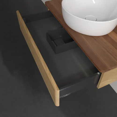 Bild von VILLEROY BOCH Antao Waschbeckenunterschrank, mit Beleuchtung, 1 Auszug, 800 x 190 x 500 mm, Front ohne Struktur, Honey Oak / Warm Walnut #L08012HN