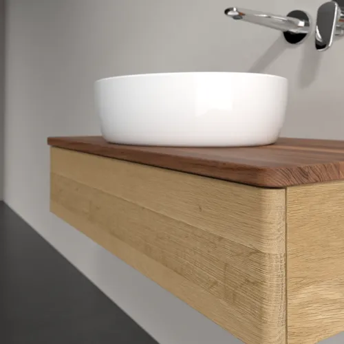Bild von VILLEROY BOCH Antao Waschbeckenunterschrank, mit Beleuchtung, 1 Auszug, 800 x 190 x 500 mm, Front ohne Struktur, Honey Oak / Warm Walnut #L08012HN
