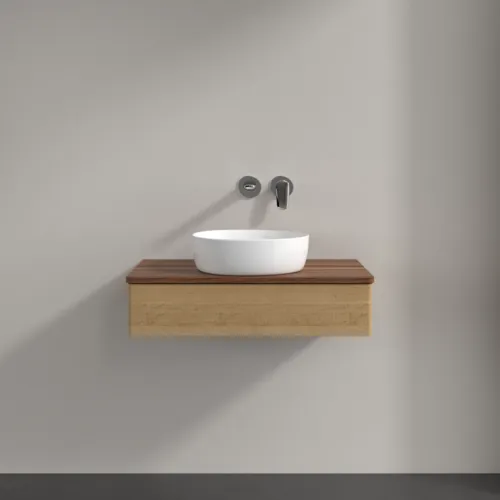 Bild von VILLEROY BOCH Antao Waschbeckenunterschrank, mit Beleuchtung, 1 Auszug, 800 x 190 x 500 mm, Front ohne Struktur, Honey Oak / Warm Walnut #L08012HN