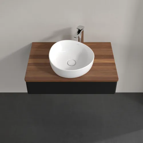 Bild von VILLEROY BOCH Antao Waschbeckenunterschrank, mit Beleuchtung, 1 Auszug, 800 x 190 x 500 mm, Front ohne Struktur, Black Matt Lacquer / Warm Walnut #L08052PD