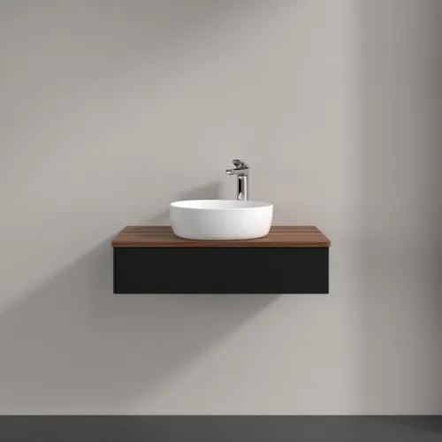 Bild von VILLEROY BOCH Antao Waschbeckenunterschrank, mit Beleuchtung, 1 Auszug, 800 x 190 x 500 mm, Front ohne Struktur, Black Matt Lacquer / Warm Walnut #L08052PD