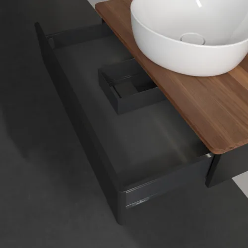 Bild von VILLEROY BOCH Antao Waschbeckenunterschrank, mit Beleuchtung, 1 Auszug, 800 x 190 x 500 mm, Front ohne Struktur, Black Matt Lacquer / Warm Walnut #L08052PD